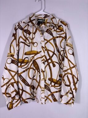 Ralph Lauren Equestrian Print Button Down Shirt Horse Bit Bridle Top Cotton XL